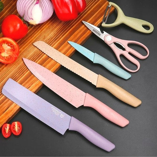 Set De Cuchillos Eco Friendly Acero Inoxidable Mango Fibra De Trigo En Colores Pastel